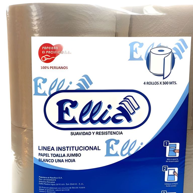 Papel Toalla Institucional Ellia Jumbo Ecológico 4 Rollos x 300 m - OPT004