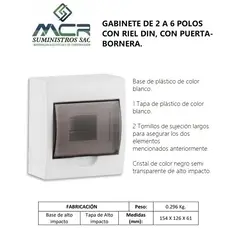 GENERICO - GABINETE ADOS DE 2 A 6 POLOS PARA ITEM DE RIEL DIN, CON PTA-BORNERA.