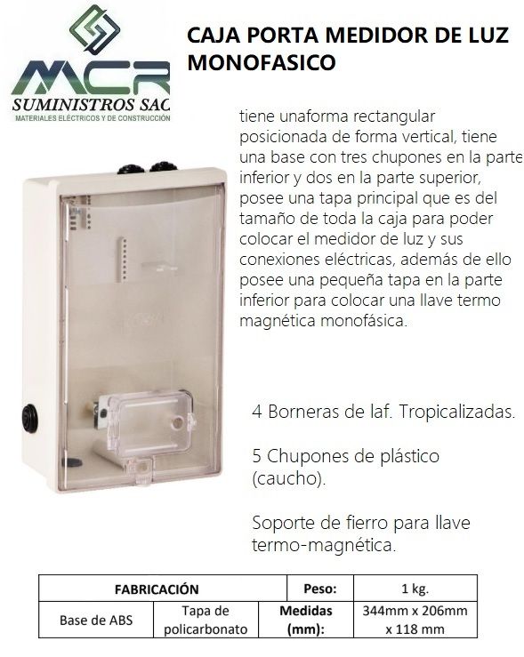 TABLERO O CAJA PORTA MEDIDOR DE LUZ MONOFASICO