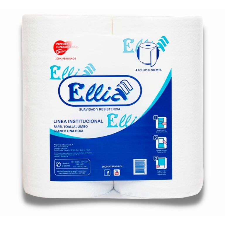 Papel Toalla Jumbo Ellia 200 metros x 4 rollos