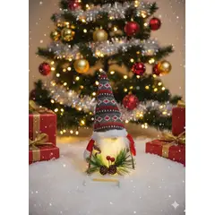 GENERICO - Gnomo Muñeco de Navidad Gris - Detalles Rojos con Trineo Blanco