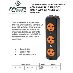 GENERICO - T.C  DE SOB MOD UNIV, 3 SER, 20 AMP, L/T COLOR NEGRO CON NARANJA.