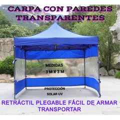 GENERICO - CARPA TOLDO PLEGABLE RETRÁCTIL PAREDES TRANSPARENTE Y PROTECCIÓN SOLAR