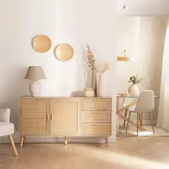R&R MUEBLES - Aparador Moderno con Ratán Hanna 148 cm Rovere R&R MUEBLES