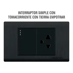 FERREXPRESS - Interruptor Simple + Tomacorriente Con Tierra Empotrable - Negro Mate
