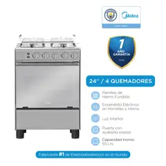 Midea - COCINA DE PIE MIDEA A GAS 4 HORNILLAS SILVER