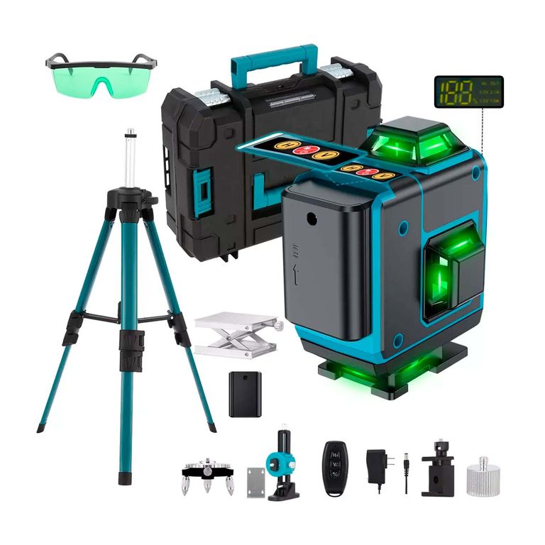 Nivel Laser Verde 16 Líneas 3D 4D a Batería + Trípode Maleta