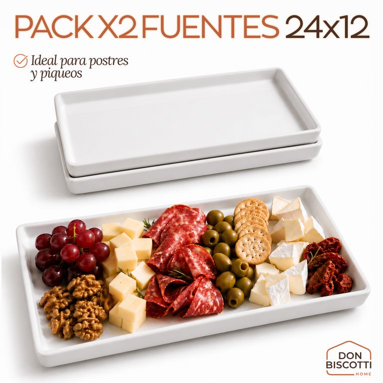 Fuente de Cerámica Rectangular Blanco 24x12cm PACK x2 - Plato Azafate Rectangular Cerámica Blanca