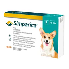 SIMPARICA - Antipulgas Perros 10-20 Kg 3 Tabletas Masticables