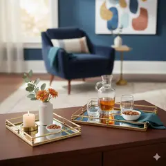 CONCEPTS LIFE - Juego de Bandejas Decorativas Metálicas Golden 45x30x05 cm