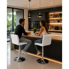 GENERICO - SILLA BANCO BAR OFICINA GIRATORIO CUERO PU BLANCO