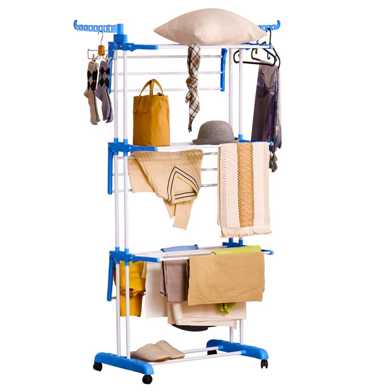 Tendedero de Ropa Plegable 4 Niveles con Ruedas Giratorias y Soporte 40kg