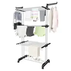 GENERICO - Tendedero de ropa armable de 4 niveles negro doble barra