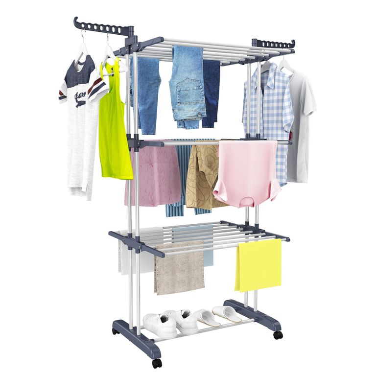 Tendedero de ropa armable de 4 niveles gris doble barra
