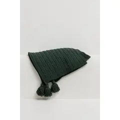 ZALMOHADAS - Pie de Cama Verde Relieve Trenzas + Borlas  250x90 cm