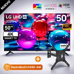 LGR - Televisor Lg 50 Pulg Ultra HD 4K AI ThinQ 50UA7300PSB Modelo 2025 + Rack Movil