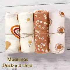 GENERICO - Manta Muselina para Bebé Bambú y Algodón Pack x 4 Unidades