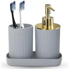 MINARI - Set de 3 Accesorios para Baño Dispensador de Jabón Elegante Gris KB3