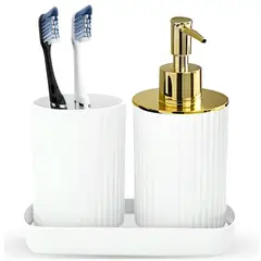 MINARI - Set de 3 Accesorios para Baño Dispensador de Jabón Elegante Blanco KB3