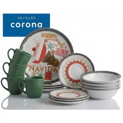 CORONA - Juego de Vajilla 16 Piezas Navidad -