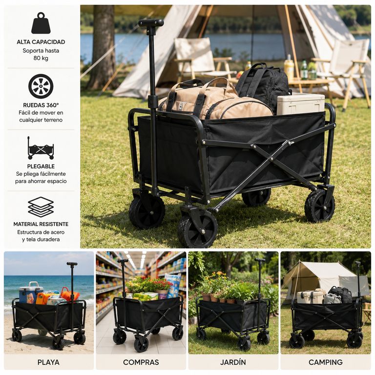 Carrito Plegable de Transporte Camping Playa Compras
