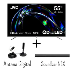 GENERICO - Televisor JVC 55 Pulgadas QD MINILED 120HZ GoogleTV LT-55KM958 + Soundbar Nex + Antena Digital