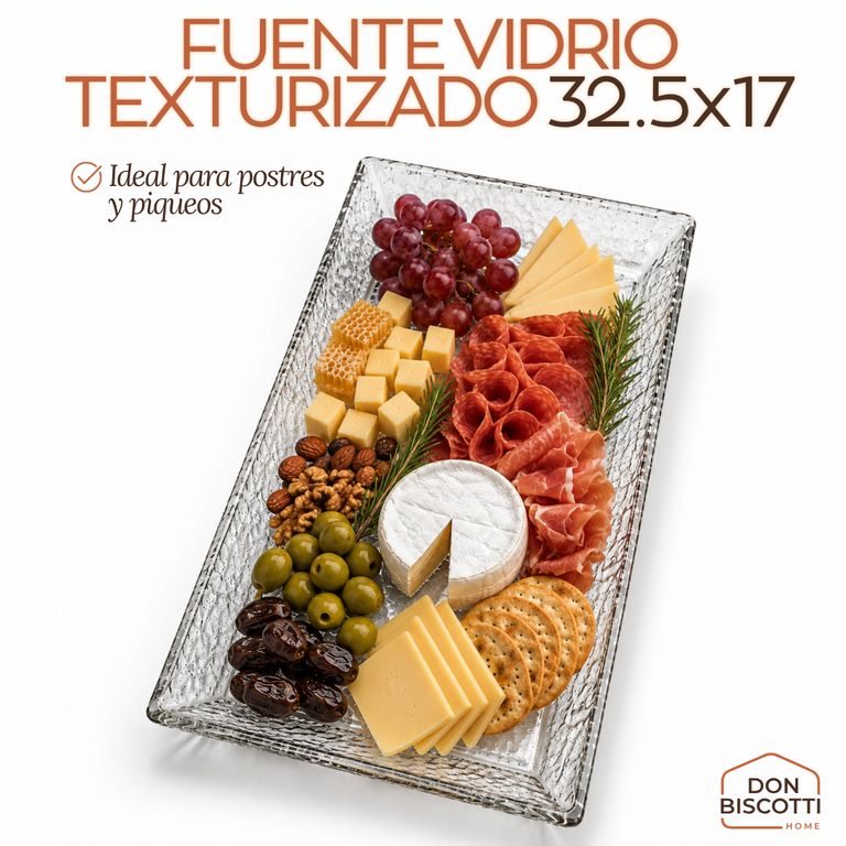 Fuente Vidrio Grueso Texturizado 32x17cm - Azafate Rectangular Bocadito Postre Piqueo Tabla Queso