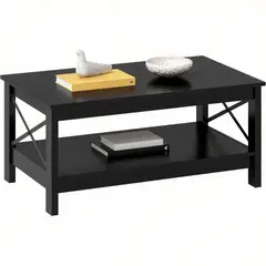 ROHE - Mesa de Centro Rectangular Negra con Estantes Abiertos Adecuada para la Decoración del Hogar