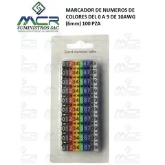 GENERICO - MARCADOR DE NUMEROS DE COLORES DEL 0 A 9 DE 10AWG (6mm) 100PZA