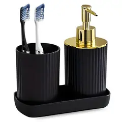 MINARI - Set de 3 Accesorios para Baño Dispensador de Jabón Elegante Negro KB3