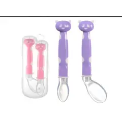SANTOLEE - SET DE CUCHARA DE SILICONA SUAVE PARA BEBE  LIBRE DE BPA  MORA O ROSA