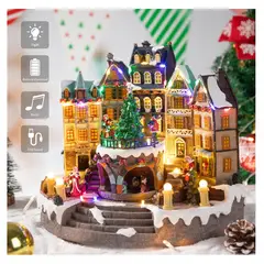 GENERICO - Villa Pueblo Navideño Árbol y Patinadores Giratorios Musical Luz Led