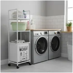 GENERICO - Estante Organizador Multiusos para Lavandería con Cesto 130x42x32cm - Blanco