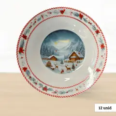 ICHIMATSU - Plato Hondo Navideño Casa Nieve 9 Pulgadas 12 Unidade