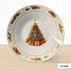 ICHIMATSU - Plato Hondo Navideño Árbol con Regalos 9 Pulgadas 12 Unidade