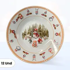 ICHIMATSU - Plato Hondo Navideño Muñeco Nieve 9 Pulgadas 12 Unidade