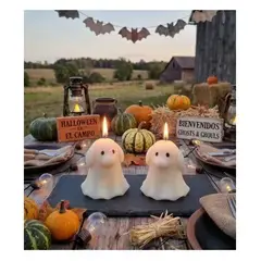 GENERICO - Haloween. Velas x 2 Perritos Fantasmas de Cera de Soya