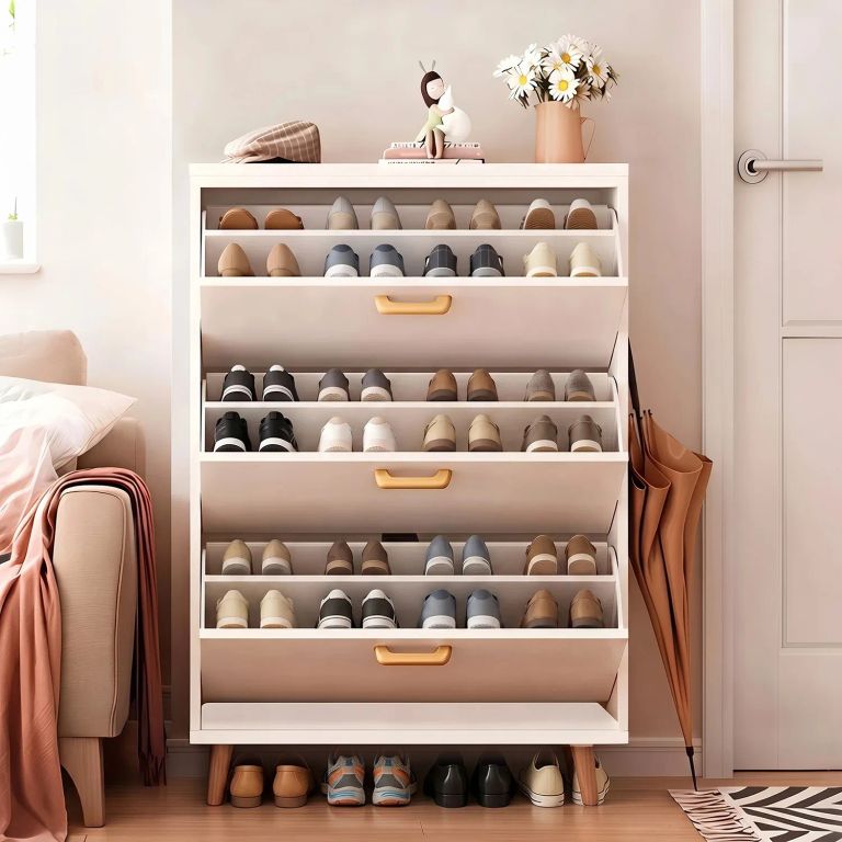 Zapatero Organizador con 3 Puertas y 2 Filas,Capacidad 18 Pares