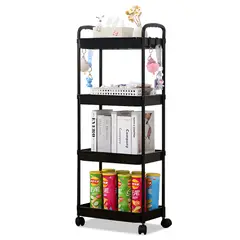 KELLER - Carrito Organizador 4 Niveles con Ruedas y Colgadores para Dormitorio Negro C78