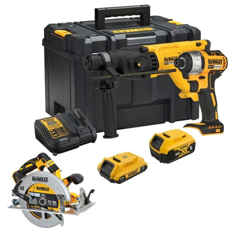 Rotomartillo Sds-Plus + Atornillador 1/4" 2 Bat + Sierra 7 1/4'' 20V XR Dewalt DCK260D1P1T-K13