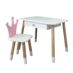 DIBA MUEBLES - Juego de Mesa con cajón y Silla Corona Rosado