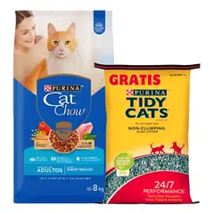 CAT CHOW - Alimento Para Gatos Cat Chow Adultos 8kg Pescado + Arena 4kg Gratis