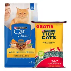 CAT CHOW - Comida para Gato Esterilizado Cat Chow Pescado 8kg + Arena 4kg Gratis