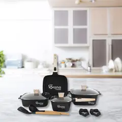 OEM - Set De Ollas Roca Volcanica Antiadherente 11pcs Black MGC