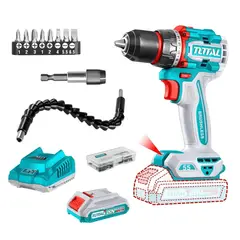 TOTAL TOOLS - Taladro Atornillador 55nm + Accesorios + Bateria y Cargador 20v Total