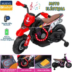 EBABY - Motocicleta a Batería recargable musical y luces Rojo