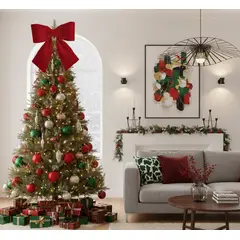 GENERICO - Lazo para arbol navideño 1 metro con moño coquette en terciopelo rojo