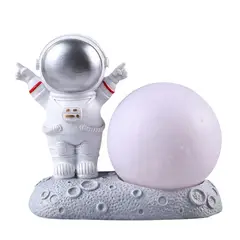 ZIMRAHYG - Lampara Velador Luz De Noche Astronauta Resina Luna Led Rgb Plata