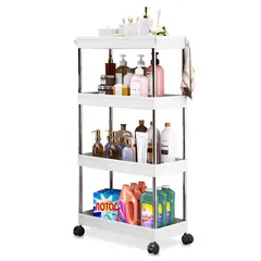 KELLER - Carrito Organizador Elegante 4 Niveles con Colgadores para Baño Blanco AJ8
