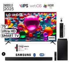 LG - Televisor LG 75 LED UHD 4K Smart TV ThinQ AI 75UA8050PSA  + Soundbar HW-B450F